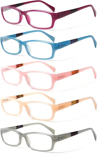 Vista 8 de Kerecsen Gafas de lectura, 5 pares de lentes de lectura de moda para mujer, bisagra de resorte con patrón impreso para mujer (5 marrones, 0.5, x)