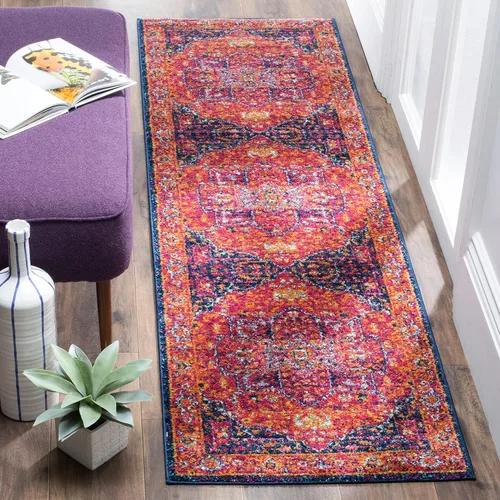 Vista 14 de SAFAVIEH Evoke Collection EVK275C Medallón oriental envejecido, no desprende pelusa, 2'2" x 4', color azul/naranja, alfombra de acento para sala