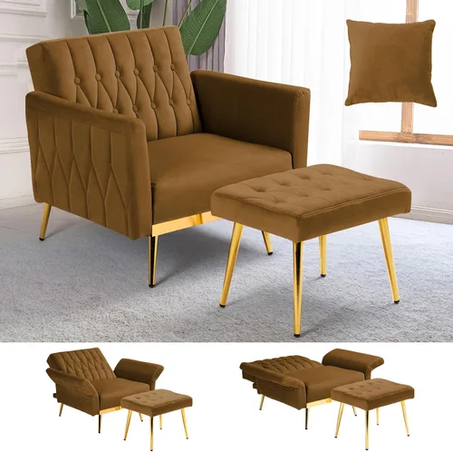 Vista 17 de Silla decorativa de terciopelo con otomana y respaldo ajustable