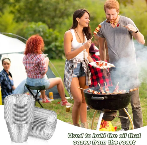 Vista 6 de meekoo Bandeja de revestimiento de cubo de grasa, 50 piezas de papel de aluminio, accesorios de parrilla para atrapar grasa, plateado, desechable