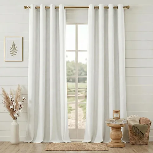 Vista 11 de Anpark Cortinas 100% opacas para dormitorio, cortina opaca de lino estilo granja de 84 pulgadas de largo, juego de 2 paneles, cortinas de ventana