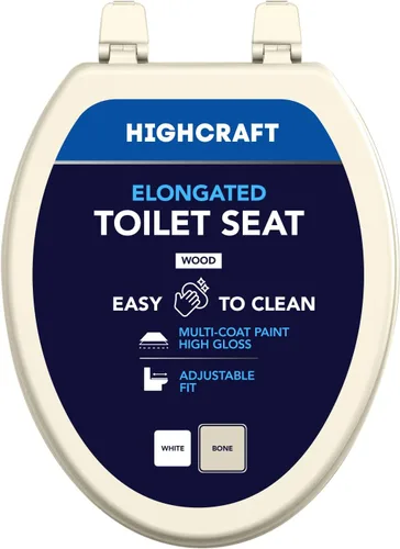 Vista 4 de HIGHCRAFT Asiento de inodoro redondo prémium con bisagras ajustables, asiento de inodoro de madera moldeada, se adapta a inodoros redondos estándar