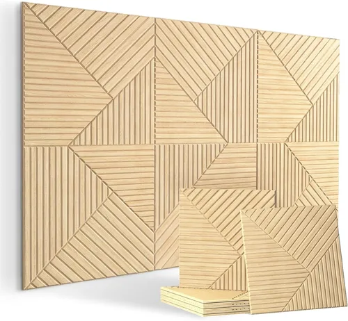 Vista 12 de 4 paneles de pared de listones de madera acústica 3D, absorción de sonido con cancelación de ruido, decoración de pared interior de teca natural