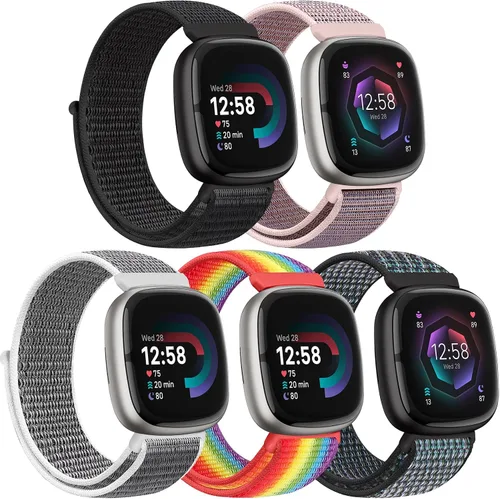 Vista 29 de Correas de nailon compatibles con Fitbit Versa 4/Sense 2/Versa 3/Fitbit Sense, correa de repuesto ajustable deportiva suave transpirable