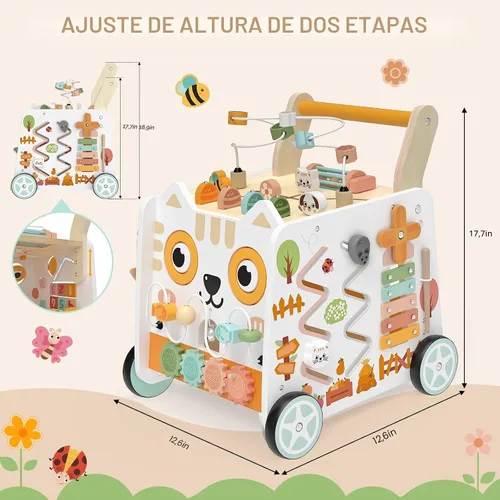 Vista 2 de Weilim Wooden Baby Push Walker with Activity Center, Montessori Toy 12M+