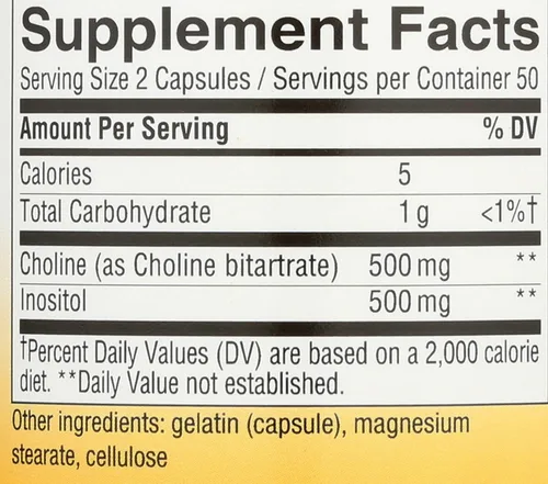 Vista 3 de Nature's Way Colina e inositol, salud cerebral*, energía celular*, 1000 mg por porción, 100 cápsulas