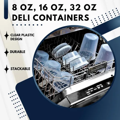 Vista 3 de Green Direct Contenedores de delicatessen con tapas, combo de almuerzo de plástico desechable 60 juegos, 20 8 onzas y 20 16 onzas y 20 32 oz.