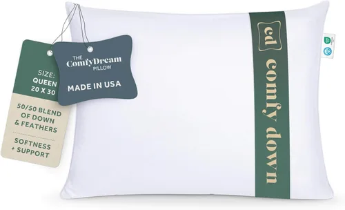Vista 9 de ComfyDown Almohada de cama ComfyDream de mezcla de plumas 50/50 para dormir, funda de algodón egipcio, fabricada en Estados Unidos