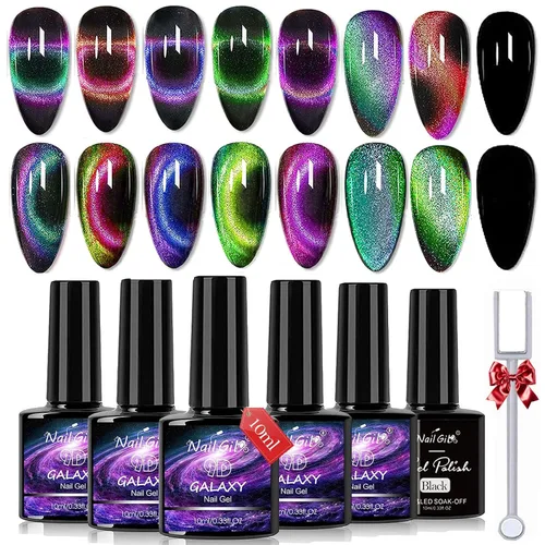 Vista 8 de NAILGIL Cat Eye Gel Nail Polish, Hema Free 9D Cat Eye Gel Polish -SetA 9D Set-A Galaxy