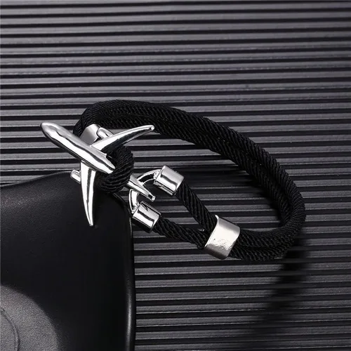 Vista 2 de HoHaNa - Pulseras de anclaje de avión para hombre, pulsera de cadena de cuerda para hombre y mujer, estilo de la fuerza aérea, gancho deportivo