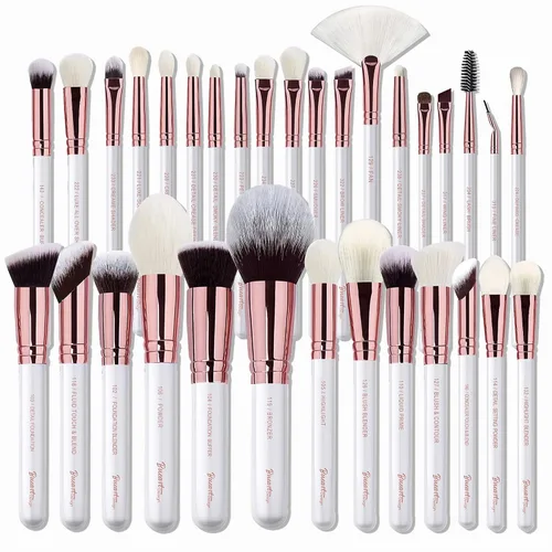 Vista 13 de BUEART DESIGN - Juego de 42 brochas de maquillaje con pelo de cabra natural real (42 piezas, negro perla mate)
