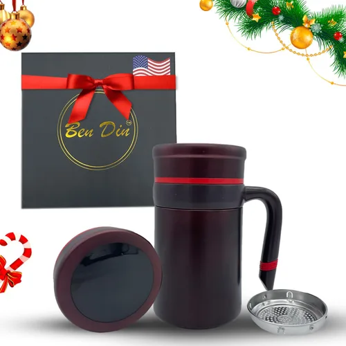 Vista 7 de Ben Din Taza de café de oficina inteligente taza de café de acero inoxidable con asa, tapa (regalo con caja de regalo de menos de $30) (negro)