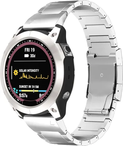 Vista 7 de LDFAS Fenix 8/7X/6X/5X Plus Band, 26mm Titanium Metal Quick Release Easy Fit Watch Strap with Double Button Clasp Compatible for Garmin Fenix 7X