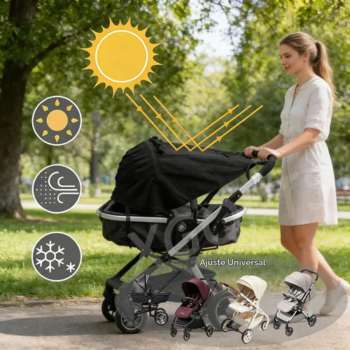 Vista 2 de Protector de parasol universal para cochecito de bebé, cubierta opaca Negro