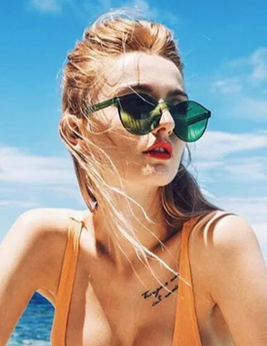 Vista 2 de Armear Gafas de sol redondas sin montura retro para mujer, lentes tintadas de una pieza
