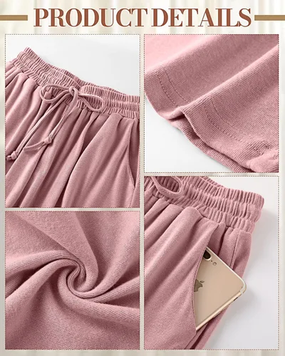 Vista 5 de Neer Paquete de 3 pantalones de yoga para mujer con bolsillos, cintura alta, cómodos, con cordón, pantalones deportivos sueltos de pierna ancha