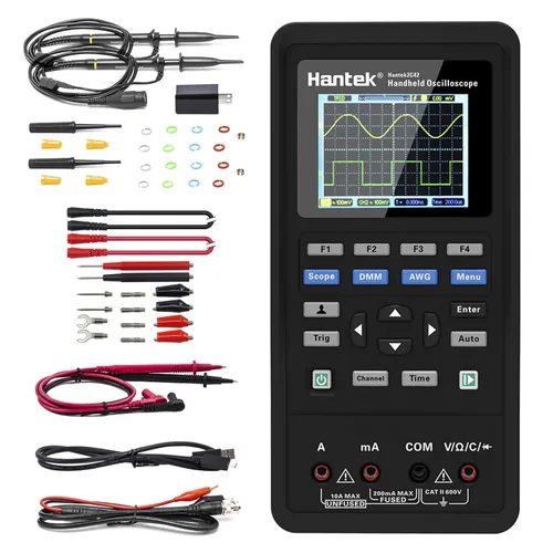 Vista 7 de Hantek Osciloscopio 2D72, 2+1 CH 70MHz con generador de formas de onda y multímetro, probador multifunción 3 en 1, 2CH+AFG+DMM