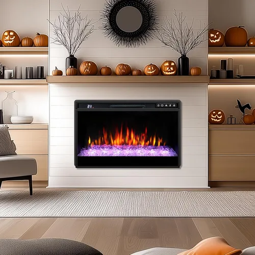 Vista 7 de Insertos de chimenea eléctrica de 26 pulgadas, chimenea eléctrica empotrada de 1500 W con control remoto, cristal, protección contra
