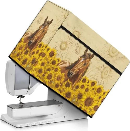Vista 34 de Funda para máquina de coser de girasoles de otoño con prácticos bolsillos, cubierta protectora duradera acolchada contra el polvo, accesorios