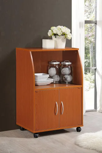 Vista 2 de Hodedah Mini carrito de microondas con dos puertas y estante para almacenamiento, cereza