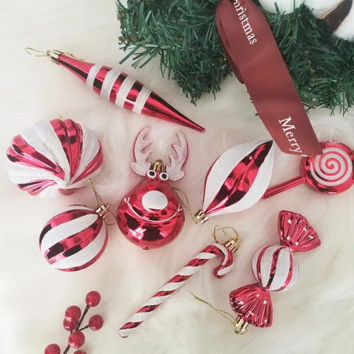 Vista 3 de 24 adornos de bolas navideñas para árbol, bastones de caramelo con alces navideños, bolas colgantes para árbol de Navidad, bolas decorativas