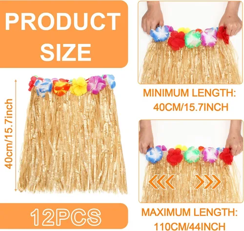 Vista 2 de Wettarn 12 faldas hawaianas de hierba hula para niños, faldas tropicales de hula para fiesta de Luau, disfraz hawaiano para niñas, Color de paja.