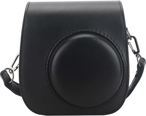 Vista 4 de Funda de piel sintética compatible con cámara instantánea Fujifilm Instax Mini 11 12 con correa ajustable y bolsillo (negro)