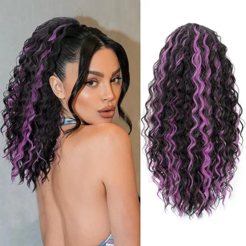 Vista 30 de FREEMEIGE Extensión de cola de caballo, cola de caballo rizada ondulada de 8 pulgadas para mujeres negras, corto, suave, natural, sintético, grueso