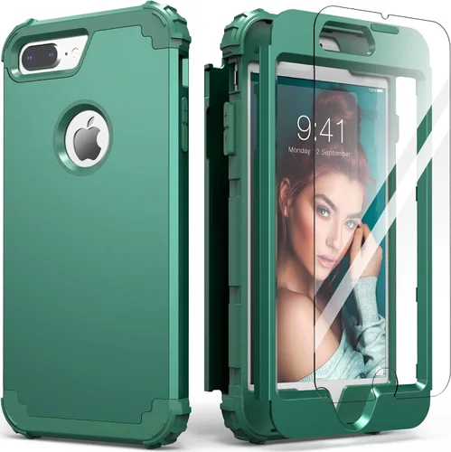 Vista 34 de IDweel Funda para iPhone 8 Plus, Funda para iPhone 7 Plus con Protector de Pantalla de Vidrio Templado, 3 en 1 Resistente a Golpes Delgada Híbrida