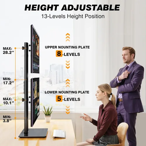 Vista 3 de Soporte de monitor dual VESA para pantallas de 13 a 38 pulgadas, elevador de monitor independiente con giro, inclinación, rotación y altura