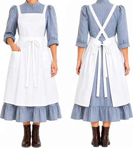 Vista 13 de White Maid Half Apron for Women with Pocket, Vintage Ruffled Apron Blanco