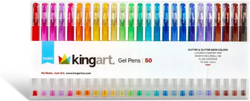 Vista 7 de KINGART Bolígrafos de gel de punta redonda con purpurina, 50 colores brillantes con comodidad de agarre suave, cartucho de tinta XL, más tinta