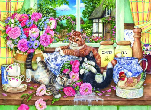 Vista 4 de Anatolian Puzzle - Tocador de gatos, rompecabezas de 260 piezas, #3344