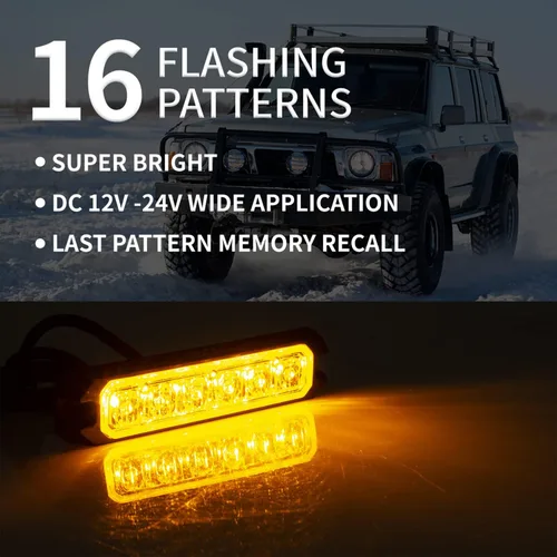 Vista 2 de Purishion - Luz estroboscópica con 6 luces LED color ámbar, impermeable, para barra de precaución, 10 patrones intermitentes, apto para automóvil