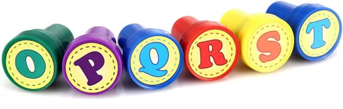 Vista 4 de LUCKYBIRD Sellos de letras para aula y profesores, coloridos sellos de plástico autoentintados del alfabeto para niños, 26