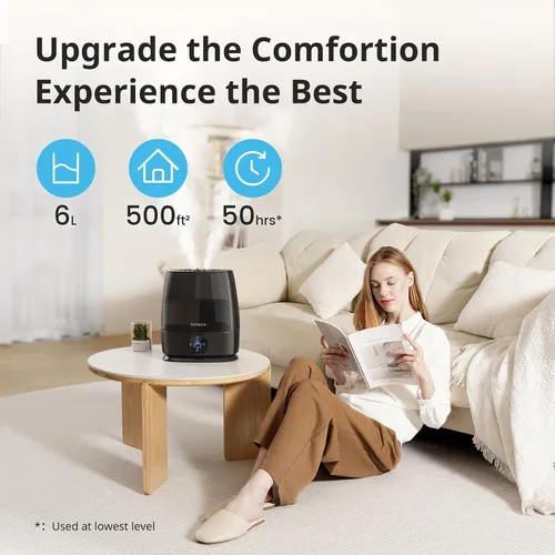 Vista 3 de Humidificadores para dormitorio y hogar, humidificador de aire de niebla fría y cálida de 6 L para habitación grande, guardería, 50 horas, fácil