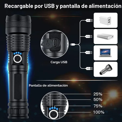 Vista 2 de BERCOL Linternas recargables de alto lúmenes, 90000 lúmenes, luz LED súper brillante, 5 modos, luz de flash de mano impermeable IPX5 para el hogar