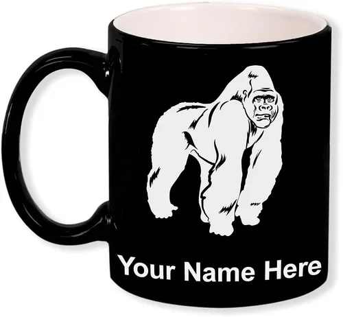 Vista 11 de LaserGram Taza de café redonda de cerámica de 11 oz, gorila, grabado personalizado incluido (blanco)