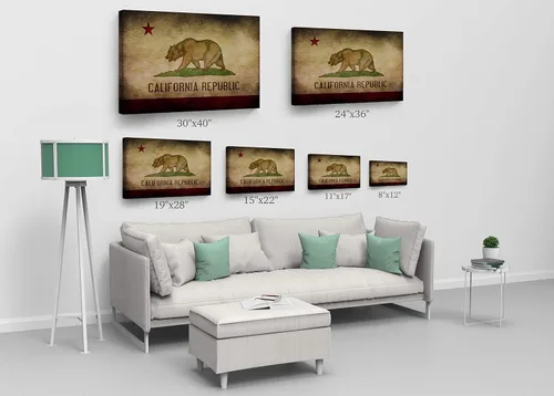 Vista 6 de SmileArtDesign Arte para pared de Los Ángeles, diseño de bandera del estado de California Grunge, impresión en lienzo para decoración del hogar