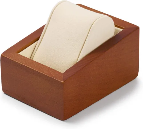 Vista 9 de Oirv - Soporte de madera maciza para reloj, soporte para reloj con almohada (cuadrado individual, blanco cremoso)