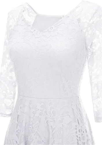 Vista 5 de Dressystar - Vestido de encaje, acampanado y de manga larga, longitud hasta por debajo de la rodilla, ideal para una dama de honor y para usar
