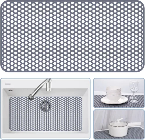 Vista 35 de Bestjing Paquete de 2 protectores de silicona para fregadero de cocina, accesorio de rejilla de cocina de 12 x 11 pulgadas, tapete antideslizante