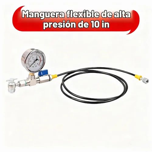 Vista 4 de Kit de recarga de nitrógeno ENYSAON con manómetro de nitrógeno de 700 psi y manguera flexible de alta presión de 10 pulgadas. Herramienta de recarga