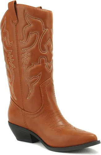 Vista 4 de Soda Red Reno Western Cowboy Pointed Toe Knee High Pull On Tabs Boots All-White