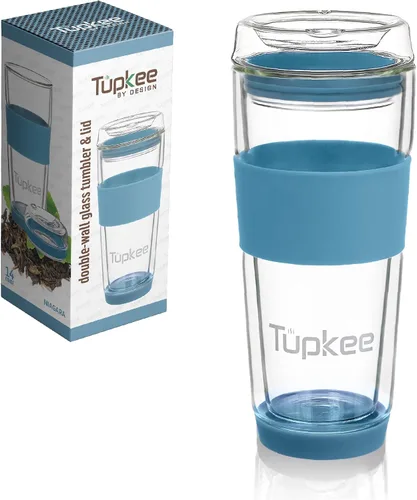 Vista 8 de Vaso de vidrio de doble pared, 14 onzas, todo de vidrio, reutilizable, aislado, taza de té/café con tapa, soplado a mano, taza de viaje, color negro