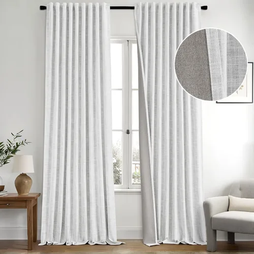 Vista 9 de MIULEE Cortinas de lino 100% opacas de color rosa bebé de 84 pulgadas, juego de 2 paneles de doble cara sin revestimiento, con trabillas traseras