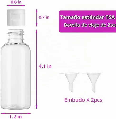 Vista 2 de Dabacc 30 botellas vacías de plástico transparente de 2 onzas con tapa abatible para líquidos de tamaño de viaje