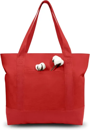 Vista 19 de TOPDesign Paquete de 1 bolsa de lona con bolsillo externo, bolsa de compras reutilizable para comestibles, cierre de cremallera superior, artículos