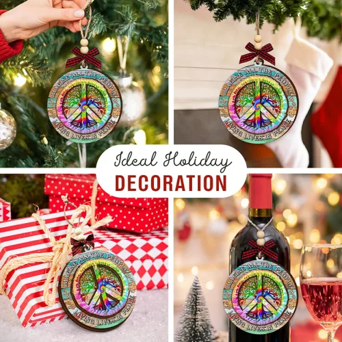 Vista 5 de Adornos de Navidad hippie 2025 – Adorno de madera con signo de paz, regalos retro bohemios, regalos hippie para mujeres y hombres, decoración