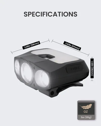 Vista 7 de Claymore Capon 200H (gris menta) - Linterna frontal LED recargable con clip, luz ligera para camping, correr, senderismo, emergencia y uso